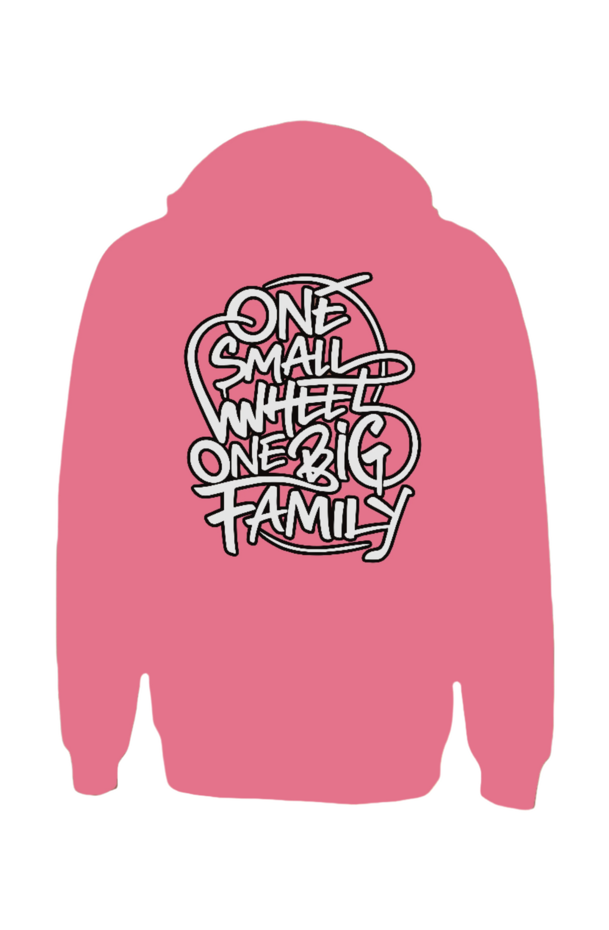 "Dialed In" high-visibility neon hoodie in bright pink, back view