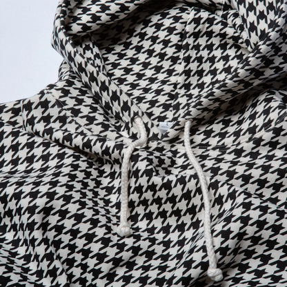 The Linefinder Houndstooth Hoodie hood and drawstring detail