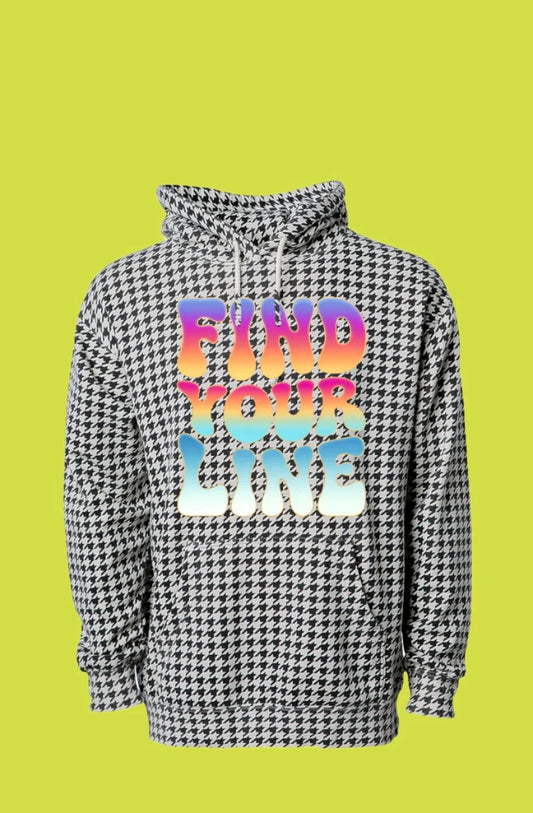 Houndstooth Linefinder hoodie with Find Your Line front graphic.